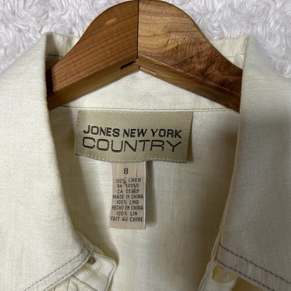 Jones New York Linen Button Down Shirt Long Sleeve Pockets Cream‎ Size 8 - Picture 5 of 6